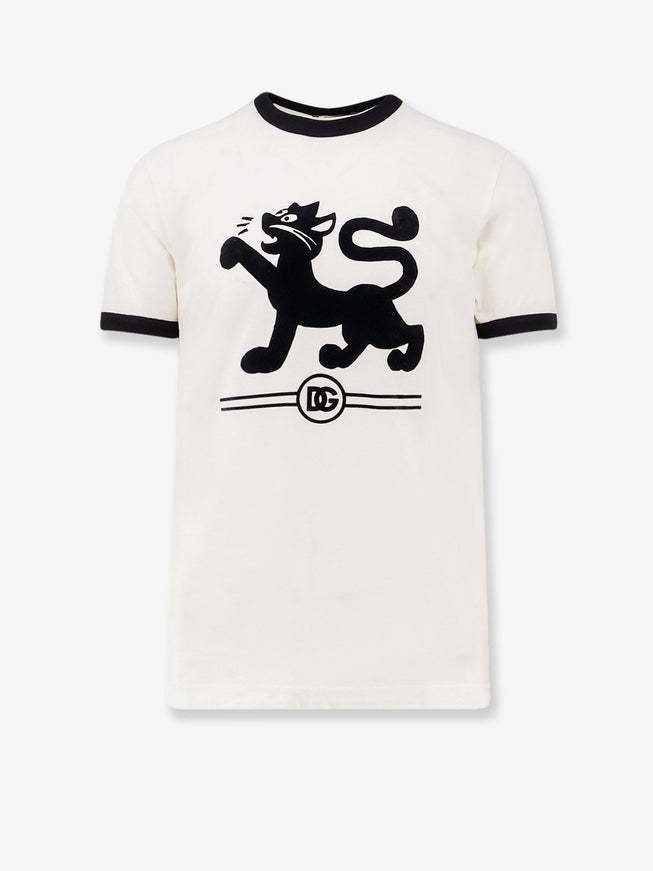 Dolce & Gabbana Cotton T-Shirt With Flocked Print Bianco Naturale