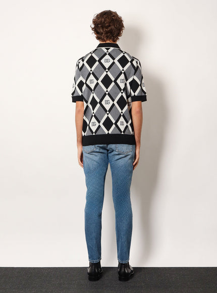 Dolce & Gabbana Virgin Wool Polo Shirt With Geometric Print