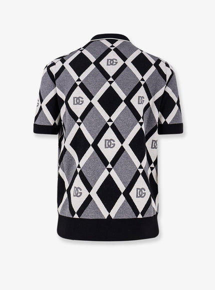 Dolce & Gabbana Virgin Wool Polo Shirt With Geometric Print