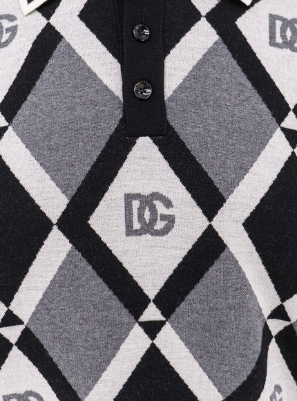 Dolce & Gabbana Virgin Wool Polo Shirt With Geometric Print