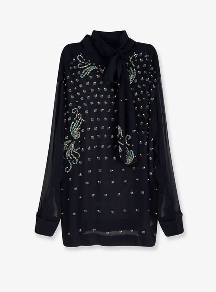Dries Van Noten Viscose Shirt With Rhinestones Navy