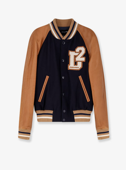 Dsquared2 Wool Jacket With Leather Sleeves Blue