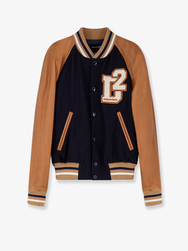 Dsquared2 Wool Jacket With Leather Sleeves Blue