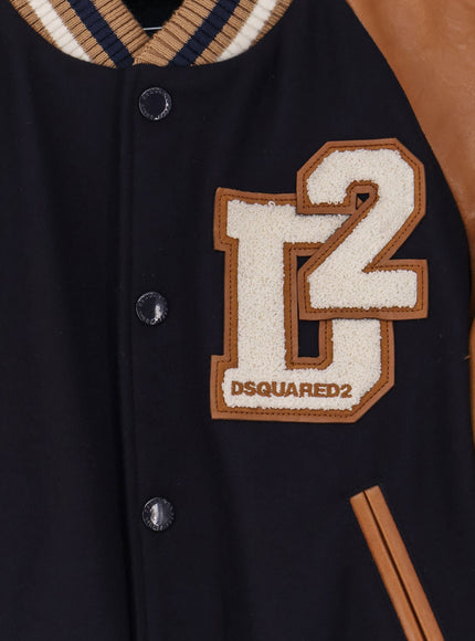 Dsquared2 Wool Jacket With Leather Sleeves