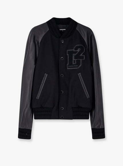 Dsquared2 Wool Jacket With Leather Sleeves Black