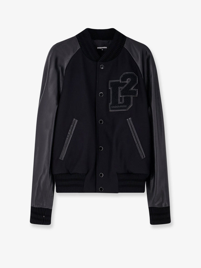 Dsquared2 Wool Jacket With Leather Sleeves Black