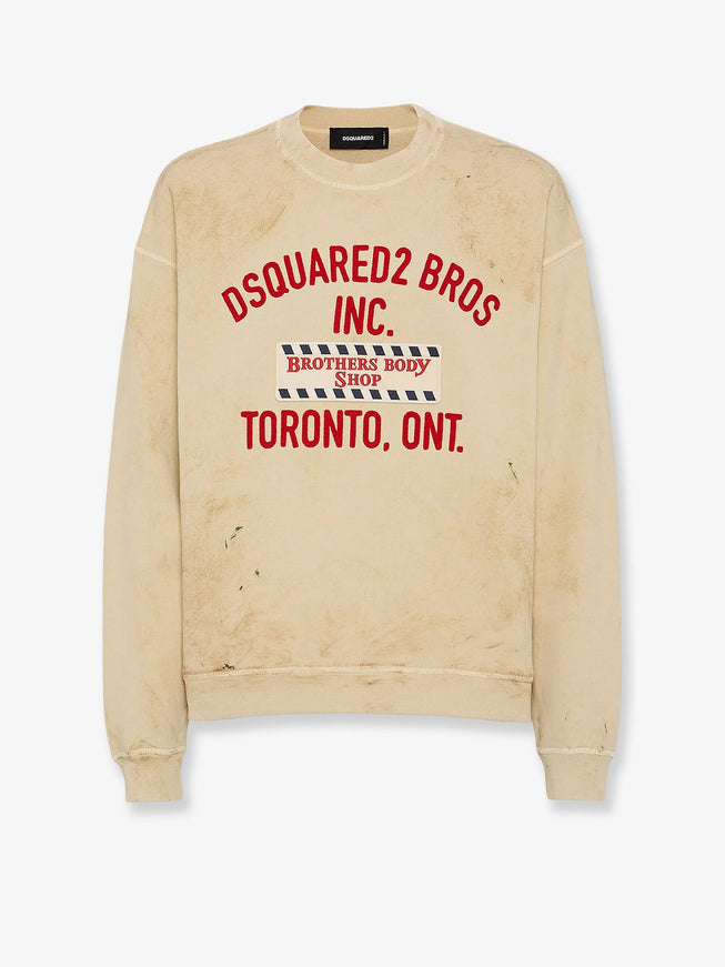 Dsquared2 Cotton Sweatshirt With Distressed Effect Champagne