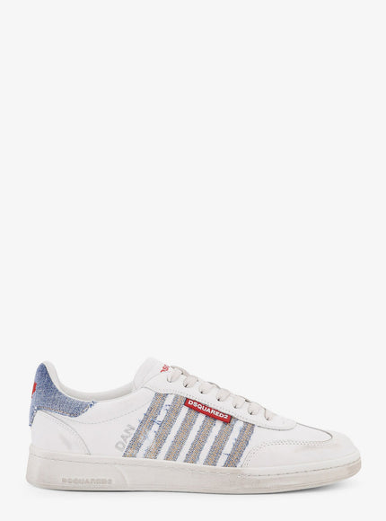 Dsquared2 Low-Top Leather Sneakers With Denim Profiles Denim Bianco