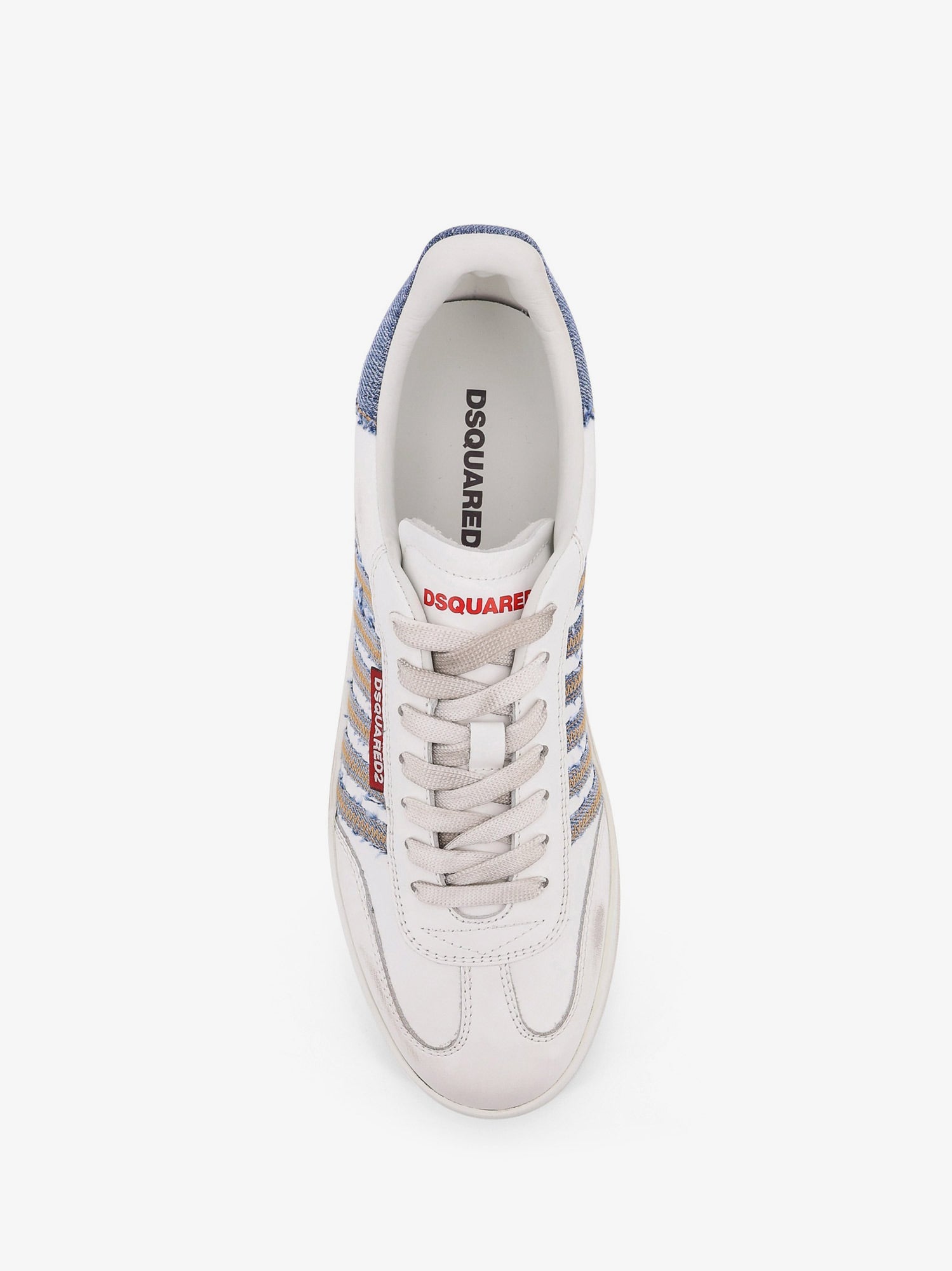 Dsquared2 Low-Top Leather Sneakers With Denim Profiles Dsquared2 Low-Top Leather Sneakers With Denim Profiles