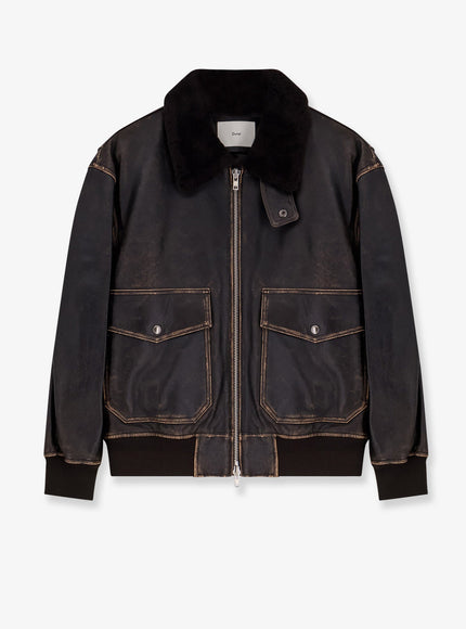 Dunst Leather Jacket With Shearling Collar Marrone