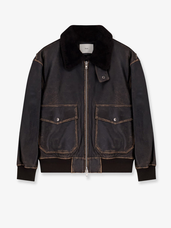Dunst Leather Jacket With Shearling Collar Marrone