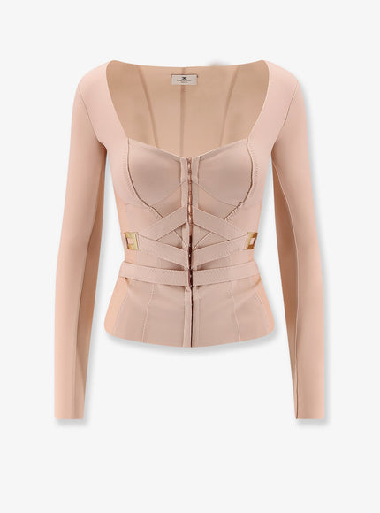 Elisabetta Franchi Stretch Fabric Top With Metal Details Nude