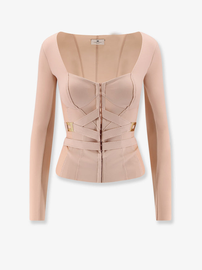 Elisabetta Franchi Stretch Fabric Top With Metal Details Nude
