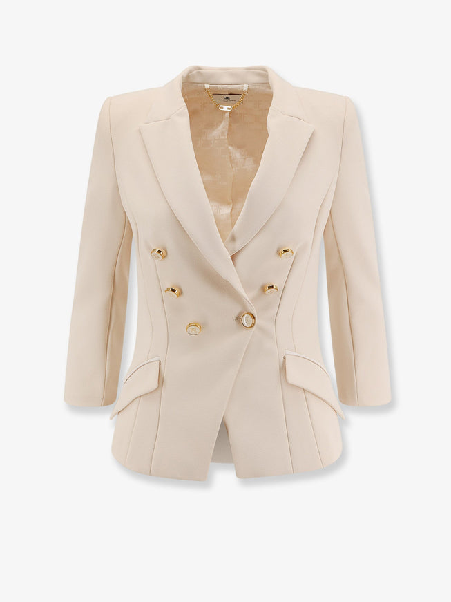 Elisabetta Franchi Fitted Blazer With Logoed Buttons Milk