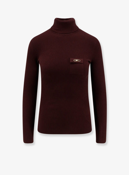 Elisabetta Franchi Ribbed Turtleneck Merlot
