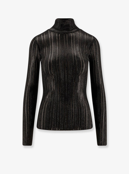 Elisabetta Franchi Metallic Fabric Turtleneck Sweater Nera