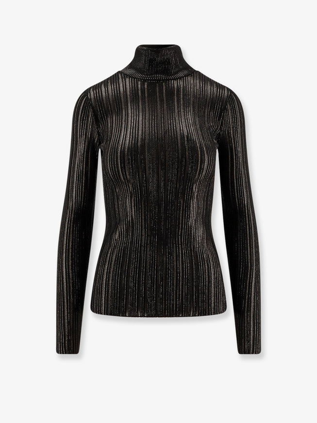 Elisabetta Franchi Metallic Fabric Turtleneck Sweater Nera