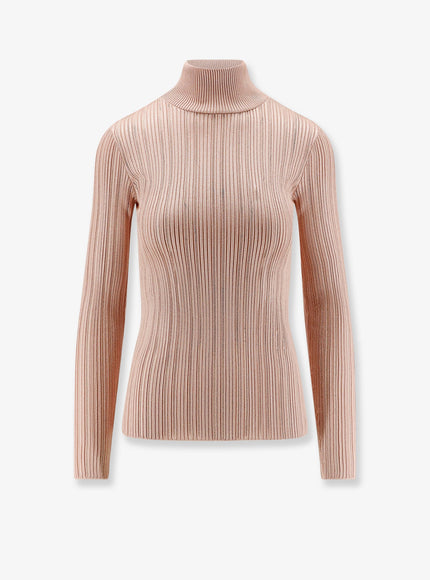 Elisabetta Franchi Metallic Fabric Turtleneck Sweater Nude