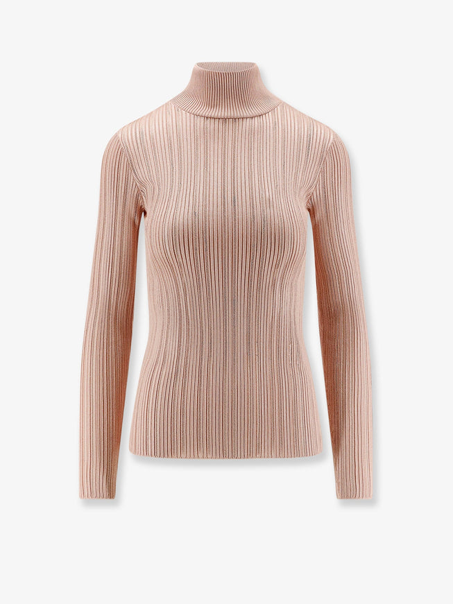 Elisabetta Franchi Metallic Fabric Turtleneck Sweater Nude