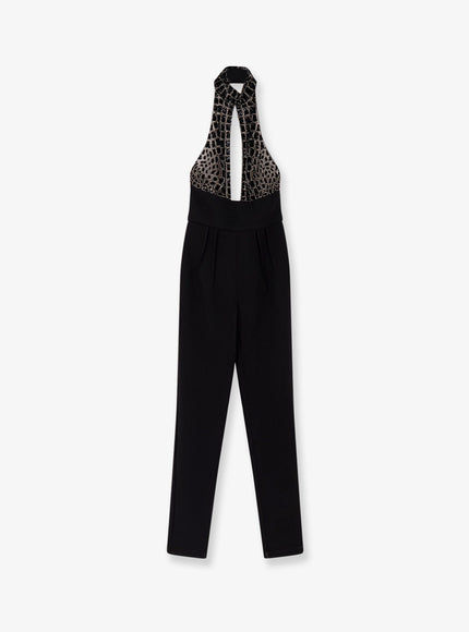 Elisabetta Franchi Satin Suit With Sewuins On The Top Nero