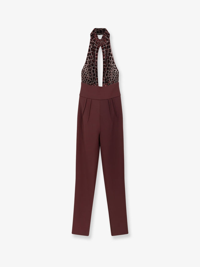 Elisabetta Franchi Satin Suit With Sewuins On The Top Merlot