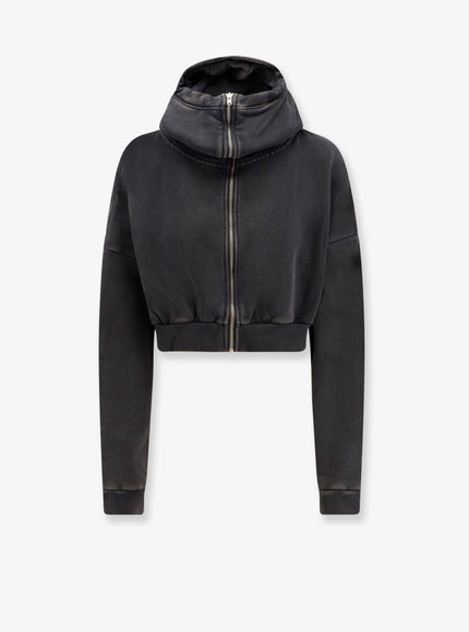 Entire Studios Cropped Full Zip Cotton Sweatshirt Washed Black
