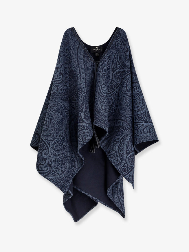 Etro Wool And Cashmere Cape Uni Azzurro