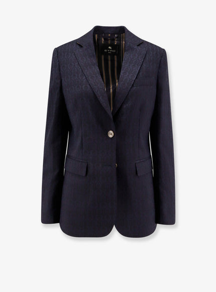 Etro Single-Breasted Wool Blazer With Iconic Pattern Blu