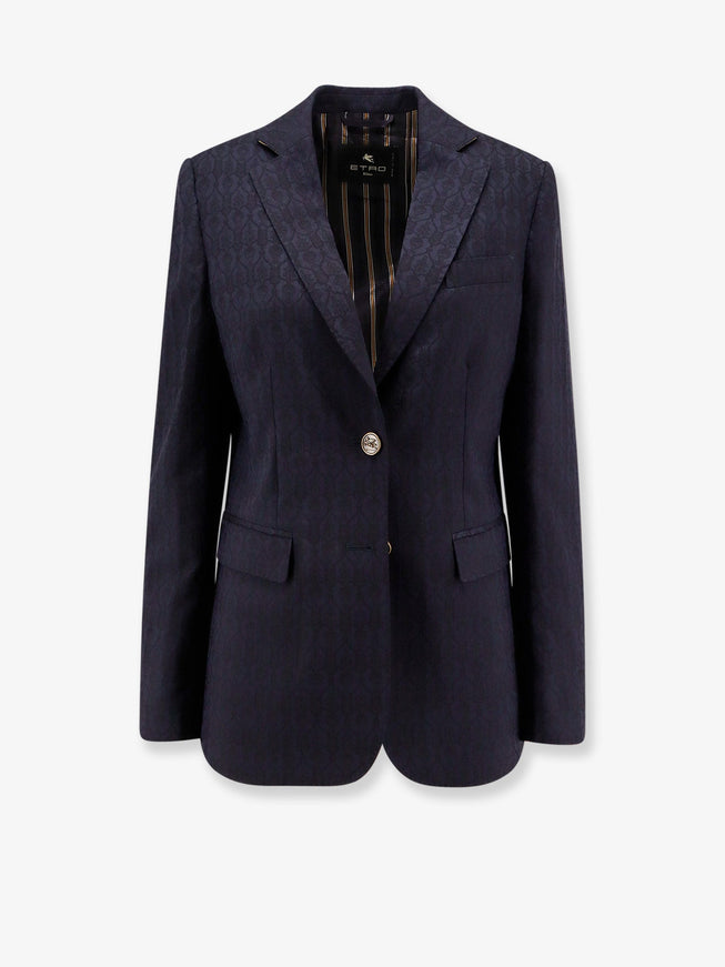 Etro Single-Breasted Wool Blazer With Iconic Pattern Blu