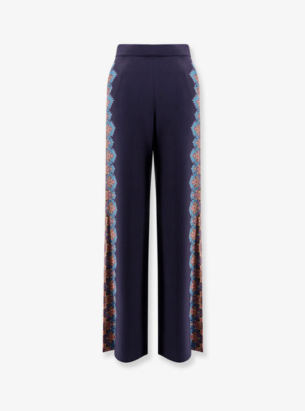 Etro Silk Trousers With Floral Print Blu