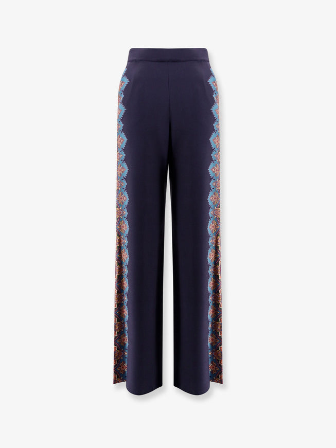 Etro Silk Trousers With Floral Print Blu