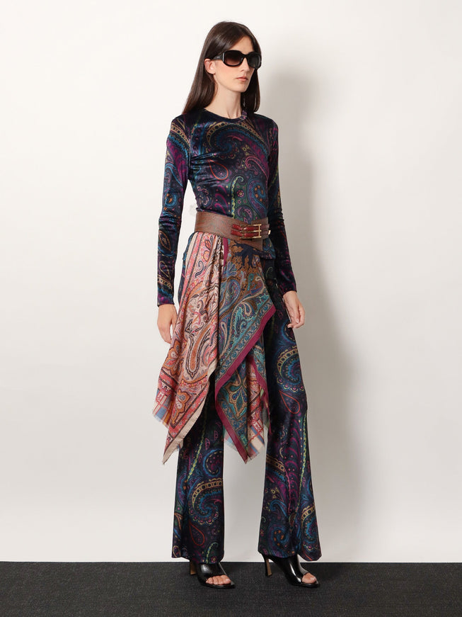 Etro Chenille Trousers With Multicolor Print