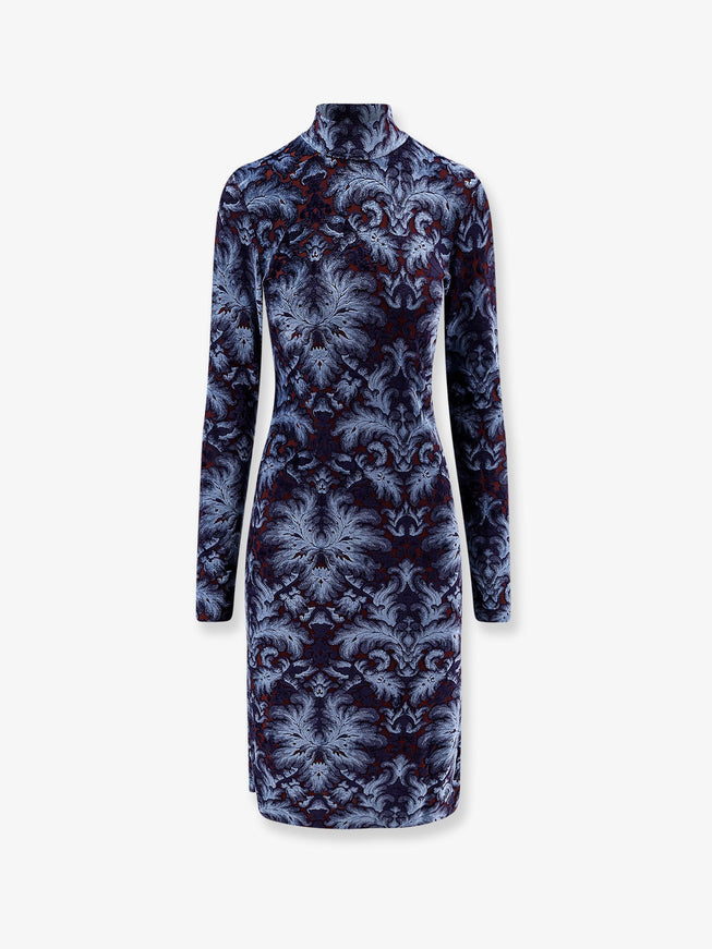 Etro Jacquard Velvet Short Dress Azzurro