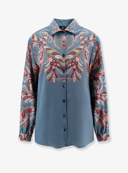 Etro Paisley Print Silk Shirt Azzurro