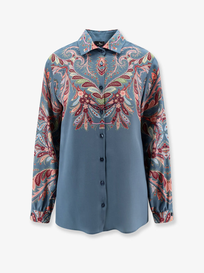 Etro Paisley Print Silk Shirt Azzurro