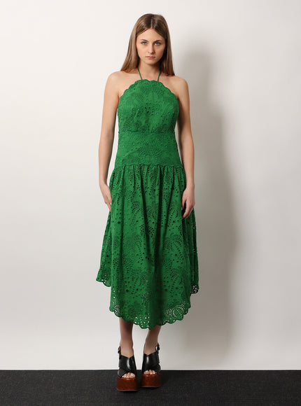 Farm Rio Sangallo Lace Midi Dress