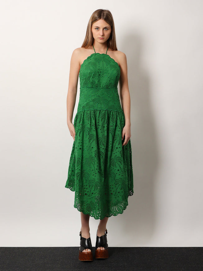 Farm Rio Sangallo Lace Midi Dress