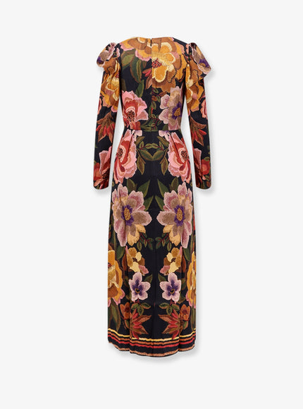 Farm Rio Viscose Long Dress With Chenille Flowers Print