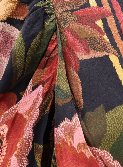 Farm Rio Viscose Long Dress With Chenille Flowers Print