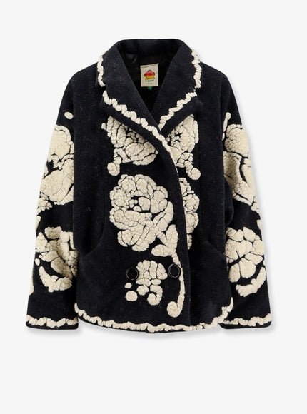 Farm Rio Wool Blend Coat With Floral Arabesque Motif Floral Arabesque Cream