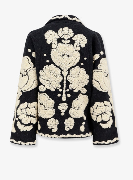 Farm Rio Wool Blend Coat With Floral Arabesque Motif