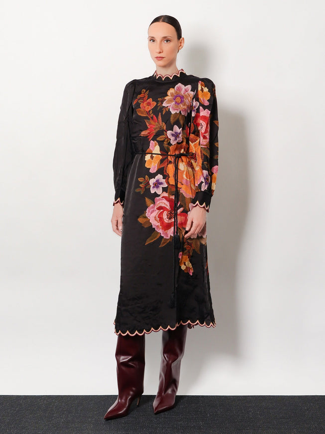 Farm Rio Satin Midi Dress With Floral Print