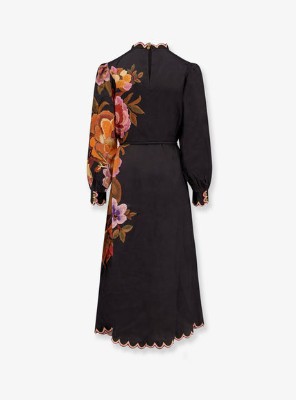 Farm Rio Satin Midi Dress With Floral Print