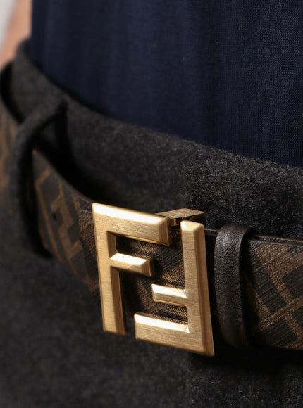 Fendi Squared Ff Reversible Leather And Ff Canvas Belt