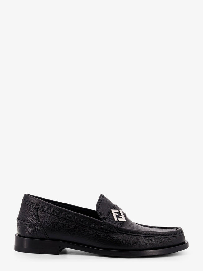 Fendi Ff Metal Leather Loafers Nero