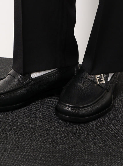 Fendi Ff Metal Leather Loafers