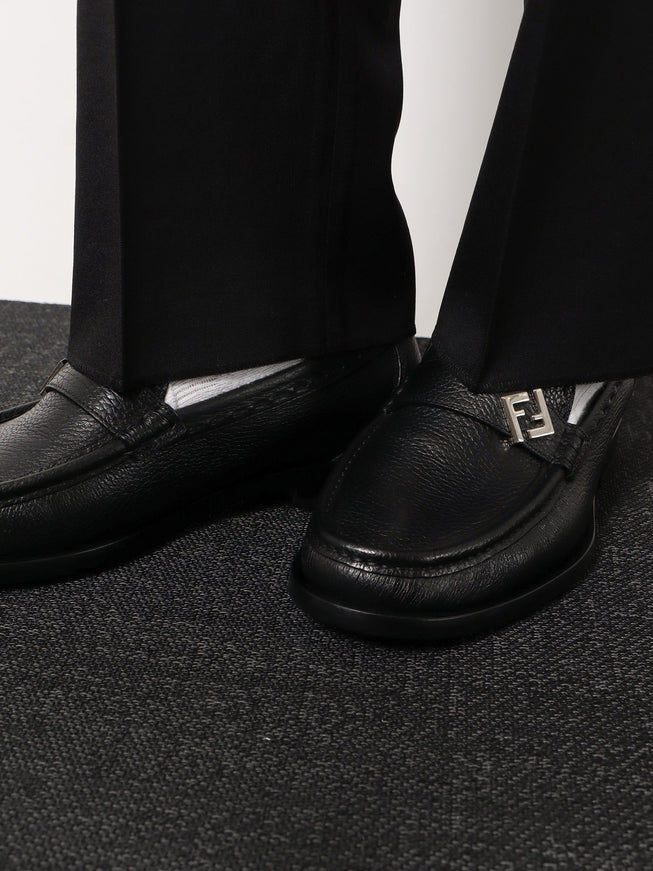 Fendi Ff Metal Leather Loafers