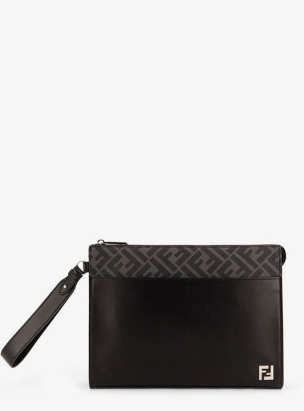 Fendi Squared Ff Leather Clutch Uni Nero+Palladio