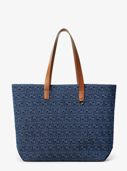 Fendi Ff Jacquard Tote Bag With Denim Effect Uni Stone