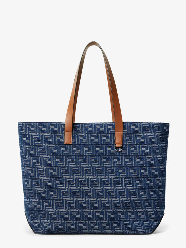 Fendi Ff Jacquard Tote Bag With Denim Effect Uni Stone